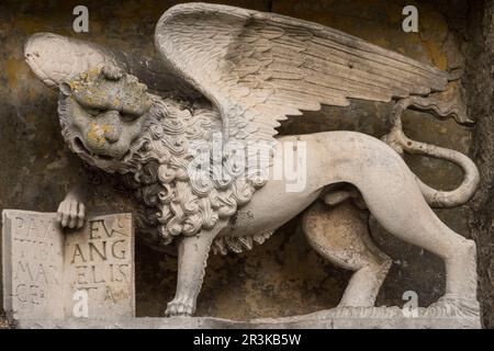 Leon de San Marcos, Iglesia Parroquial De La Beata Virgen Maria, Siglos XI-XVIII, Labin (Albona), Peninsula de Istrien, Croacia. Stockfoto