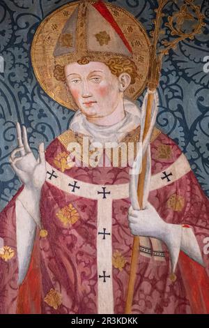 St. Nicolau als Bischof gekleidet, Gabriel Moger, 1407-1410, Tempera auf Holz, Kirche Roser Vell, Mallorca, Spanien. Stockfoto