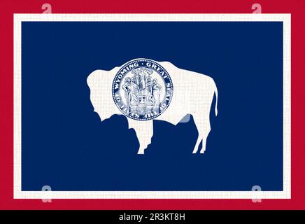 Flagge Von Wyoming. Flagge des amerikanischen Staates Wyoming. Symbol von Wyoming. Amerikanischer Staat. Stoffstruktur Stockfoto