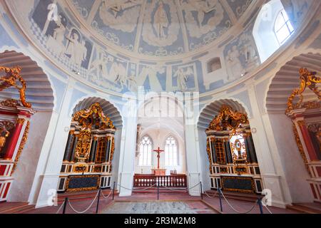 Würzburg, 11. Juli 2021: Marienkirche oder Marienkirche auf der Festung Marienberg in Würzburg. Würzburg oder Würzburg ist eine Stadt in Franken Stockfoto