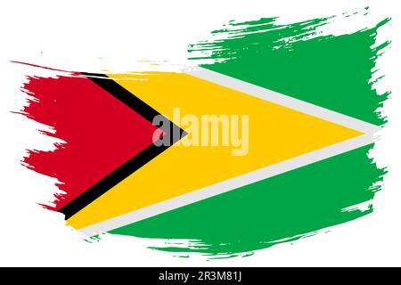 Guyana Pinselstrich Flaggen Vektorhintergrund. Handgezeichnetes, isoliertes, guyanesisches Banner im Grunge-Stil. Stock Vektor