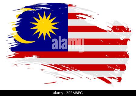 Malaysia Pinselstrich Flaggen Vektorhintergrund. Handgezeichnetes isoliertes malaysisches Banner im Grunge-Stil. Stock Vektor