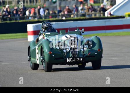 Hans-Martin Schneeberger, Jaguar XK120, Tony Gaze Trophy, ein zwanzig-Minuten-Rennen mit nur einem Fahrer für Straßenfahrzeuge und Sportwagen, die in Rennen mitmachten Stockfoto