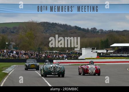 Hans-Martin Schneeberger, Jaguar XK120, Jonathan Abecassis, Austin Healey 100/4, Tony Gaze Trophy, Ein zwanzig-Minuten-Rennen mit nur einem Fahrer für Straßenfahrten Stockfoto