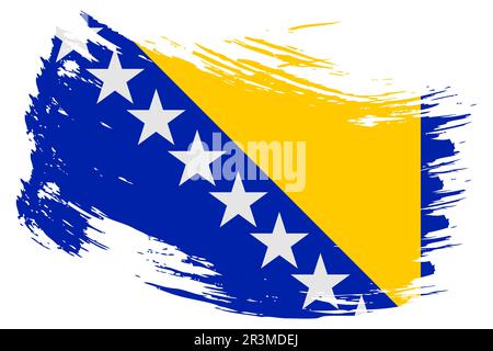 Bosnien und Herzegowina: Vektorhintergrund der Pinselstrichflagge. Handgezeichnetes bosnisches isoliertes Banner im Grunge-Stil. Stock Vektor