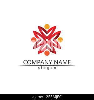 Design-Logo und Vorlage für People Community, Pflegegruppennetzwerk und Social Icons Stock Vektor
