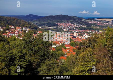 Panoramablick vom Goepelskuppe auf Eisenach, Thüringen, Deutschland, Europa Stockfoto