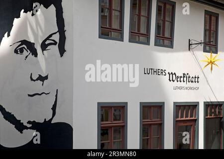 Luthers Werkstatt im Lutherhaus in der historischen Altstadt Eisenach, Thüringen, Deutschland, Europa Stockfoto