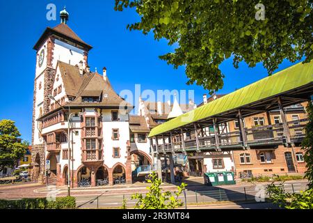 Blick auf die historische Architektur von Freiburg im Breisgau, Baden-Württemberg Stockfoto