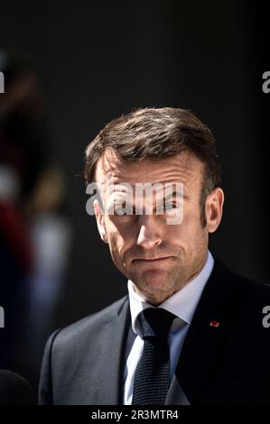 Paris, Frankreich. 24. Mai 2023. Der französische Präsident Emmanuel Macron empfängt den Präsidenten Litauens am 24. Mai 2023 im Elysee-Palast in Paris, Frankreich. Foto: Eliot Blondet/ABACAPRESS.COM Kredit: Abaca Press/Alamy Live News Stockfoto