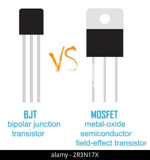 BJT- und MOSFET-Transistor auf einem Rahmen, Vektordesign Stock Vektor