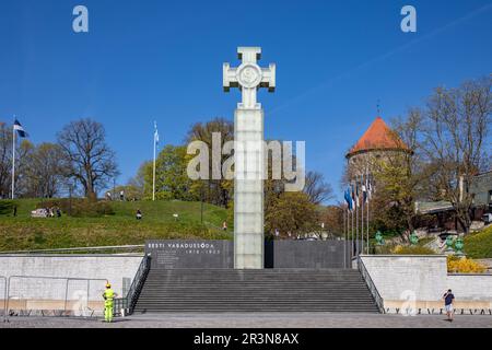 Unabhängigkeitskrieg Siegessäule am Rand von Vabaduse väljak, dem Freiheitsplatz, in Tallinn, Estland Stockfoto