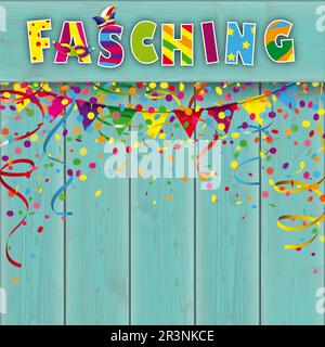 Fasching Confetti Ribbbons Cyan Wood Stockfoto