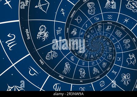 Astrologischer Hintergrund mit Sternzeichen und Symbol. Stockfoto