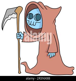 Ein Engel des Todes mit einem Schädelgesicht, der eine Sichel trägt Stockfoto