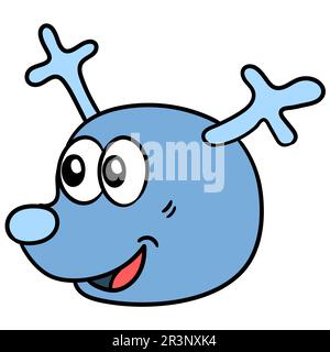 Ein lächelndes Rentierkopf-Emoticon. Bild des doodle-Symbols Stockfoto