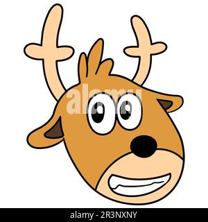 Lächelndes Hirschkopf-Emoticon. Bild des doodle-Symbols Stockfoto