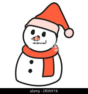 Süßes kleines weihnachts-Schneemann-Emoticon. Bild des doodle-Symbols Stockfoto