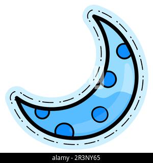 Kawaii Halbmond in der Nacht. Bild des doodle-Symbols Stockfoto