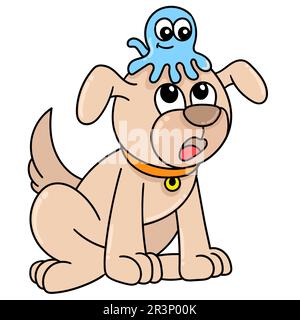 Hund und Quallen sind Freunde, die Kawaii koodeln. Bild des doodle-Symbols Stockfoto