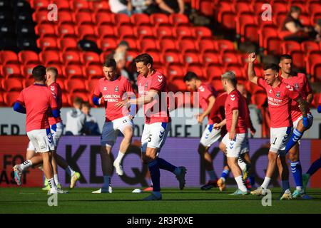 24. Mai 2023; Tannadice Park, Dundee, Schottland: Scottish Premiership Football, Dundee United gegen Kilmarnock; Kilmarnock-Spieler während des Warm-Up Stockfoto