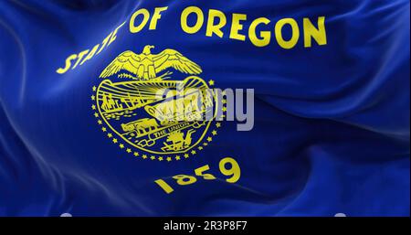 Nahaufnahme der bunten Staatsflagge von Oregon Stockfoto