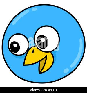 Lachende Vogelgesicht Emoticon, Kawaii koodeln. Bild des doodle-Symbols Stockfoto