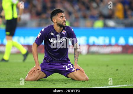 Rom, Italie. 24. Mai 2023. Nicolas Gonzalez aus Fiorentina reagiert während des italienischen Pokals, Coppa Italia, Endspiel zwischen ACF Fiorentina und FC Internazionale am 24. Mai 2023 im Stadio Olimpico in Rom, Italien - Photo Federico Proietti/DPPI Credit: DPPI Media/Alamy Live News Stockfoto