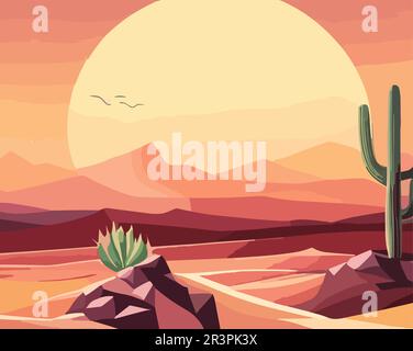 Sonnenuntergang in der Wüstenlandschaft abstrakte Kunst. Stock Vektor