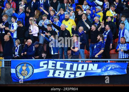 24. Mai 2023; Tannadice Park, Dundee, Schottland: Scottish Premiership Football, Dundee United gegen Kilmarnock; Kilmarnock-Fans Stockfoto