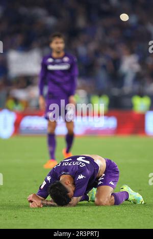 Rom, Italie. 24. Mai 2023. Spieler von Fiorentina reagieren am Ende des italienischen Pokals, Coppa Italia, Endspiel zwischen ACF Fiorentina und FC Internazionale am 24. Mai 2023 im Stadio Olimpico in Rom, Italien - Photo Federico Proietti/DPPI Credit: DPPI Media/Alamy Live News Stockfoto