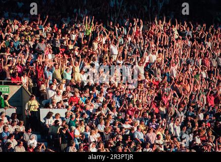 TINA TURNER CROWD, ARMS PARK, CARDIFF, 1996: Stadion Crowd als Tina Turner am 14. Juli 1996 auf ihrer Wildest Dreams World Tour in Cardiff, Wales, Großbritannien spielt. Foto: Rob Watkins Stockfoto