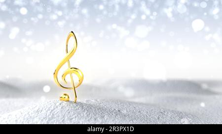 Golden Treble Clef In Schnee Stockfoto