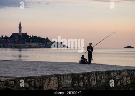 atardecer en la bahia de Rovinj, Rovinj, Halbinsel de Istria, Croacia, europa. Stockfoto