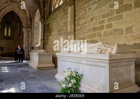 Sarcofagos de obispos, claustro, construido entre 1317 y 1340, estilo Gótico, catedral de Evora, Basílica Sé Catedral de Nossa Senhora da Assunção, Evora, Alentejo, Portugal. Stockfoto