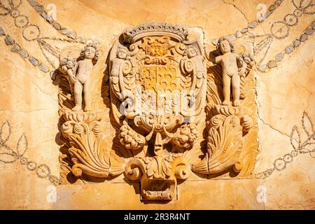 Escudo de los Zaforteza, Galatzó, Calviá, Sierra de Tramuntana, Mallorca, Balearen, Spanien. Stockfoto