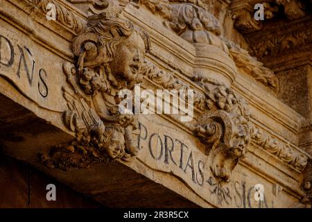 Iglésia Portada de Monti-sion, Convento ojesuïta, Palma, Mallorca, Balearen, Spanien, Europa. Stockfoto