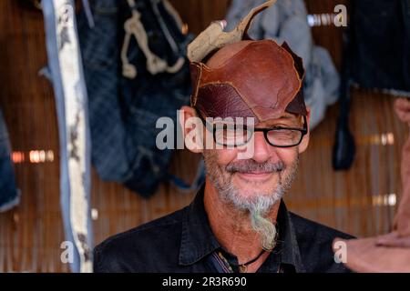 Mercadillo Hippie, Feria Artesal de La Mola, El Pilar de la Mola Formentera, Balearen, Spanien. Stockfoto