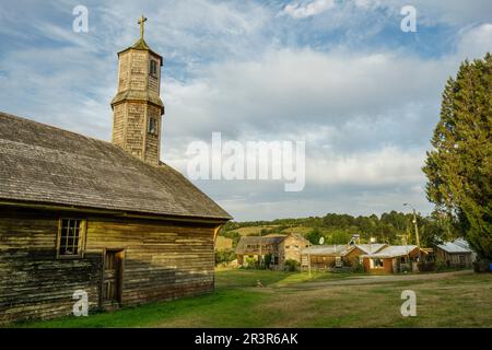 Iglesia de Quinchao, Siglo XIX, Monumento Nacional de Chile y Patrimonio de la humanidad, Archipiélago de Chiloé, Provincia de Chiloé, Región de Los Lagos, Patagonien, República de Chile, América del Sur. Stockfoto