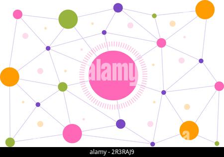 Abstrakte Vektordarstellung sozialer Netzwerke mit polygonalen Kreisformen, Molekültechnologie und Verbindungspunkten oder Linien in handgezeichneten Vorlagen Stock Vektor
