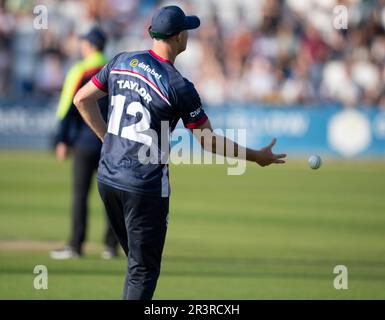 Northampton 24. Mai: Tom Taylor von Northamptonshire sieht den Ball während des Vitality T20 Blast Match zwischen Northamptonshire Steelbacks und Worcestershire Rapids am County Ground Northampton England . Stockfoto