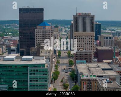 Dayton, OH, USA. 24. Mai 2023. Luftaufnahme von Dayton, Ohio. Dayton ist die sechstgrößte Stadt im US-Bundesstaat Ohio und der Bezirkssitz von Montgomery County. (Kreditbild: © Walter G. Arce Sr./ZUMA Press Wire) NUR REDAKTIONELLE VERWENDUNG! Nicht für den kommerziellen GEBRAUCH! Stockfoto