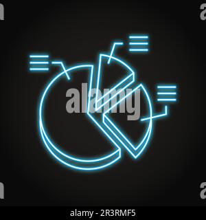 Tortendiagramm Neonsymbol im Linienstil. Rundes Diagramm mit Symbol mit drei Segmenten. Vektordarstellung. Stock Vektor