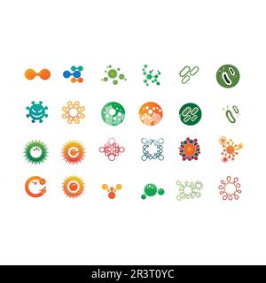 Viren, Coronaviren, Bakterien, Keime und Mikroben auf weißem Hintergrund isoliert. Vektorsymbole Stock Vektor