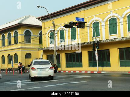 Wunderschöne alte Gebäude in Banglamphu, Bangkok, Thailand. Stockfoto