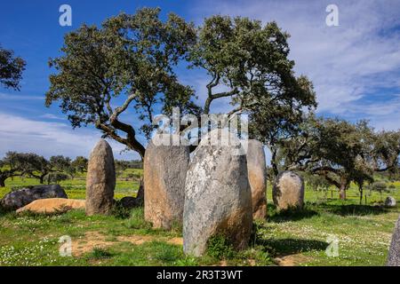 Cromlech Vale Maria do Meio, Nossa Senhora da Graça do Divor, Évora, Alentejo, Portugal. Stockfoto