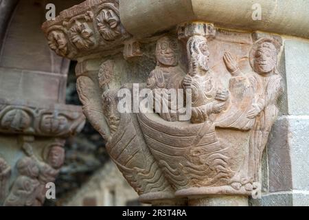 Die Berufung der Apostel in Lake Tiberiades, romanischen Kreuzgang, Königliches Kloster von San Juan de la Peña, Botaya, Huesca, Aragon, Spanien. Stockfoto