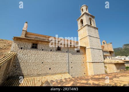 Campanario de la Iglesia de Sant Bartomeu, Alaró, Comarca de Raiguer, Mallorca, Balearen, Spanien, Europa. Stockfoto