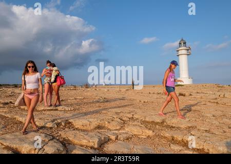 Faro de Cabo de Berbería, Formentera, Balearen, Spanien. Stockfoto