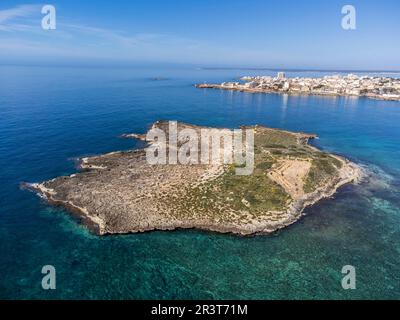 Na Guardis Insel, Fenicial Siedlung, 4. Jahrhundert vor Christus, Ses Salines, Mallorca, Balearen, Spanien. Stockfoto